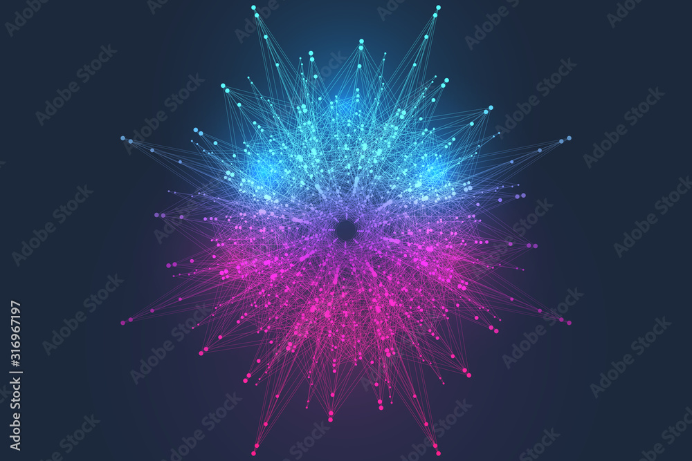 Poster geometric abstract background expansion of life. colorful explosion background with connected line a