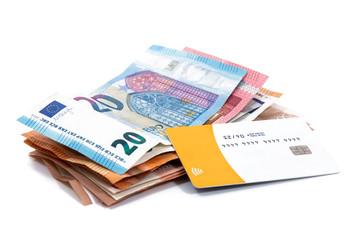 euro money bills with credit card
