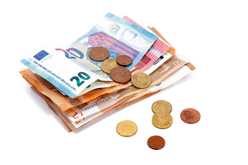 euro money bills with coins