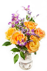 Yellow roses and purple clematis