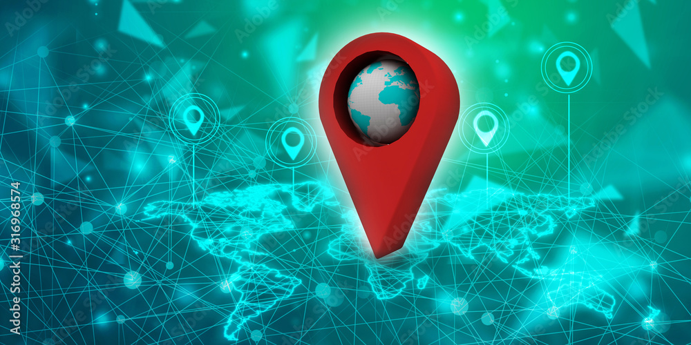 Aufkleber 3d rendering red map pointer