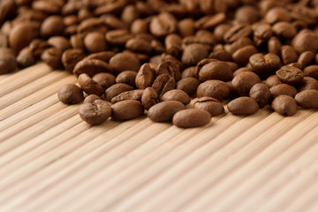 Roasted coffee beans close-up, selective focus