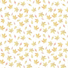 Atmospheric autumn watercolor seamless pattern with falling maple and poplar leaves dedicated to school and the day of knowledge.