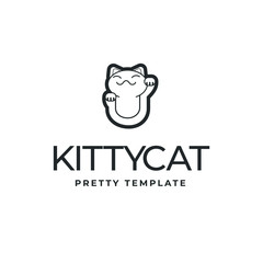 Cat logo animal cute pet kitty domestic feline adorable friendly mammal fur love playful mascot vector illustration paw indoor cozy comfort relax