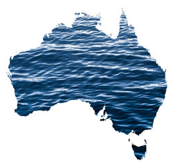 Map of Australia with a photo of water surface in the background as a symbol of floods which...