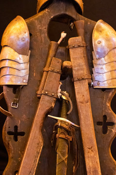 Medieval swords, helmets and other details