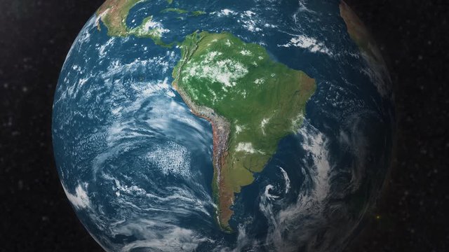 Earth zoom to South America satellite view 3d animation