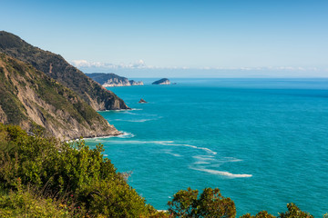 Beautiful view with part of the Ligurian coast in the Cinque Terre area.
