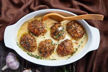 rabbit ballotine in a creamy mustard sauce