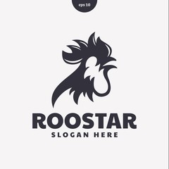 Roostar chicken vector logo template illustration. negative space flat style. eps10