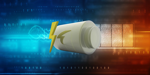 3d rendering Electrical energy and power supply source concept, accumulator battery with charging level indicator