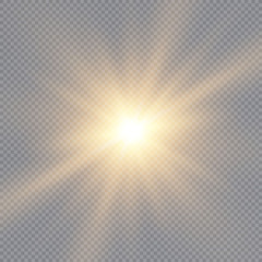 Glow light effect, explosion, glitter, spark, sun flash. Vector illustration.