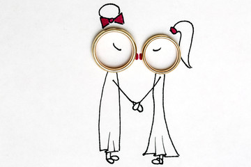 comic küssende Frauen mit Eheringen