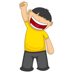 happy man raises his right hand cartoon vector