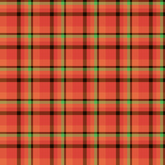Seamless pattern in red, green and orange colors for plaid, fabric, textile, clothes, tablecloth and other things. Vector image.
