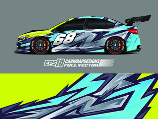 Fototapeta premium Car wrap decal graphic design. Abstract stripe racing background designs for wrap cargo van, race car, pickup truck, adventure vehicle. Eps 10