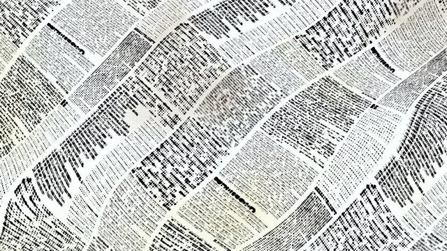 Wavy moving stirring background with newspaper texture. Text is unreadable. Seamless looping footage.