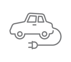 Vector grey line circular icon electric car. Isolated on white background.