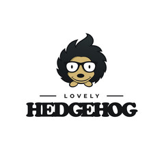 Smart hedgehog logo illustration mascot cute animal wildlife forest funny smart young baby cartoon pet spike needle adorable happy zoo kid sweet 