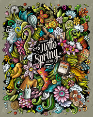 Spring hand drawn vector doodles illustration. Nature poster design.