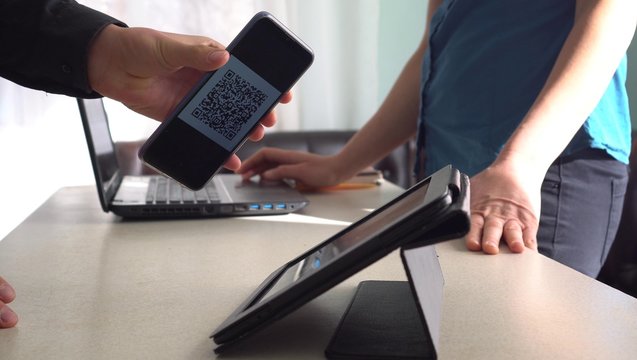 QR code Shipping Label For Delivery on the client's smartphone screen. Payment for parcels by QR code