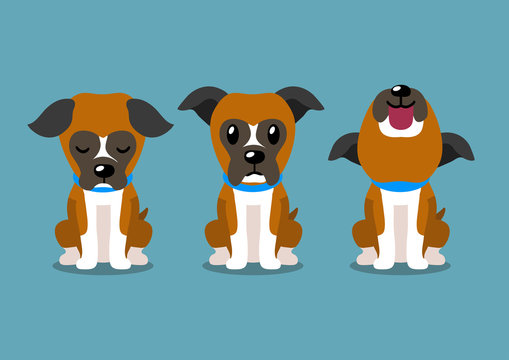 Cartoon character boxer dog poses for design.