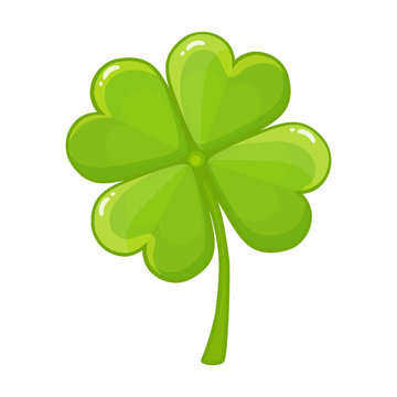 Four-leaf green clover Icon. Good Luck, happy Saint Patrick's day concept. Vector image isolated on a white background