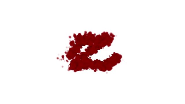 Blood alphabet letter Z lowercase isolated on white.