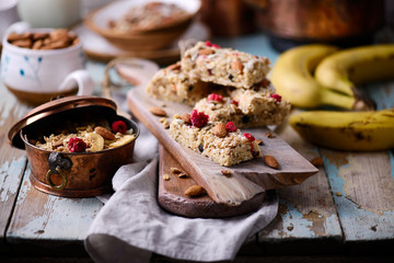 Homemade  granola with superfood. style vintage.