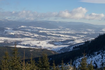 Obraz premium Winter Snow Country, Czech Republic, View from Kralicky Sneznik