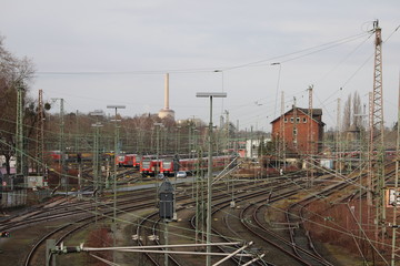 Railway station and train depot in winter