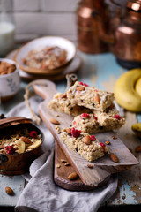 Homemade  granola with superfood. style vintage.