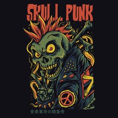 Skull Punk Cartoon Funny Illustration