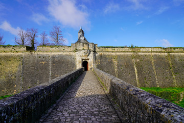 Blaye bridge stone royal medieval door entrance in citadel in france