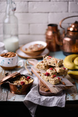 Homemade  granola with superfood. style vintage.