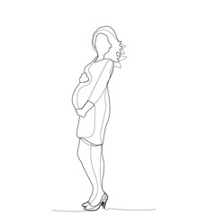 vector, isolated, continuous line drawing, pregnant girl