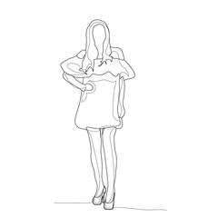 vector, isolated, continuous line drawing, woman, girl in a dress