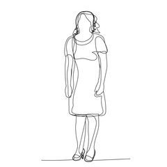 vector, isolated, continuous line drawing, woman, girl standing