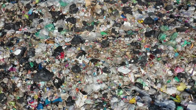 Plastic pollution in a landfill garbage dump