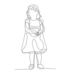 vector, isolated, continuous line drawing, little girl