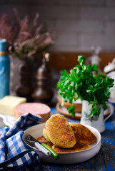 potato patties with mortadella and mozzarella.style rustic