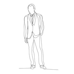 vector, isolated, continuous line drawing, man in a jacket