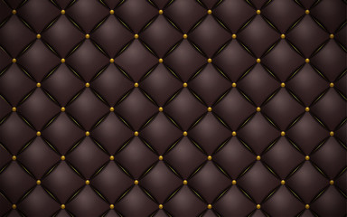 Vector abstract upholstery or matte brown leather texture sofa background and gold nails for antique furniture decoration (close up)