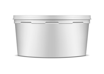 White plastic tub with lid, realistic vector mockup