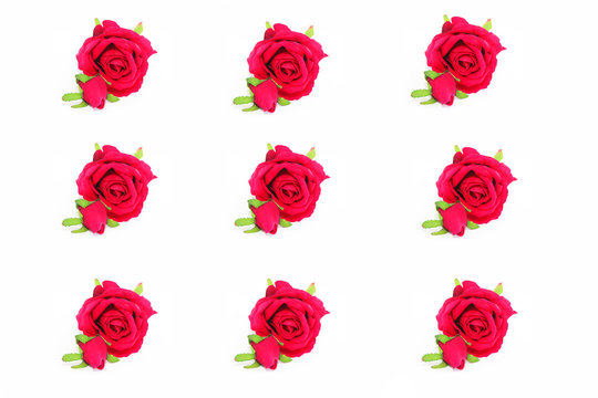 holiday card collage of several red roses with green leaves for the holiday of March 8 and Valentine's Day