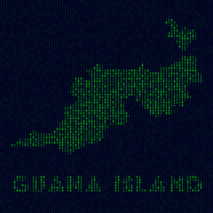 Digital Guana Island logo. Island symbol in hacker style. Binary code map of Guana Island with island name. Beautiful vector illustration.