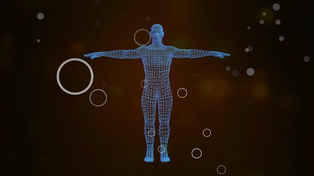 3D Avatar showing holographic projection of man body rotating in seamless loop.