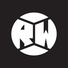 RW Logo monogram with piece circle ribbon style on black background