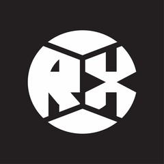 RX Logo monogram with piece circle ribbon style on black background