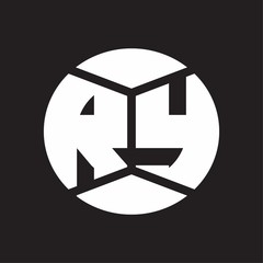 RY Logo monogram with piece circle ribbon style on black background